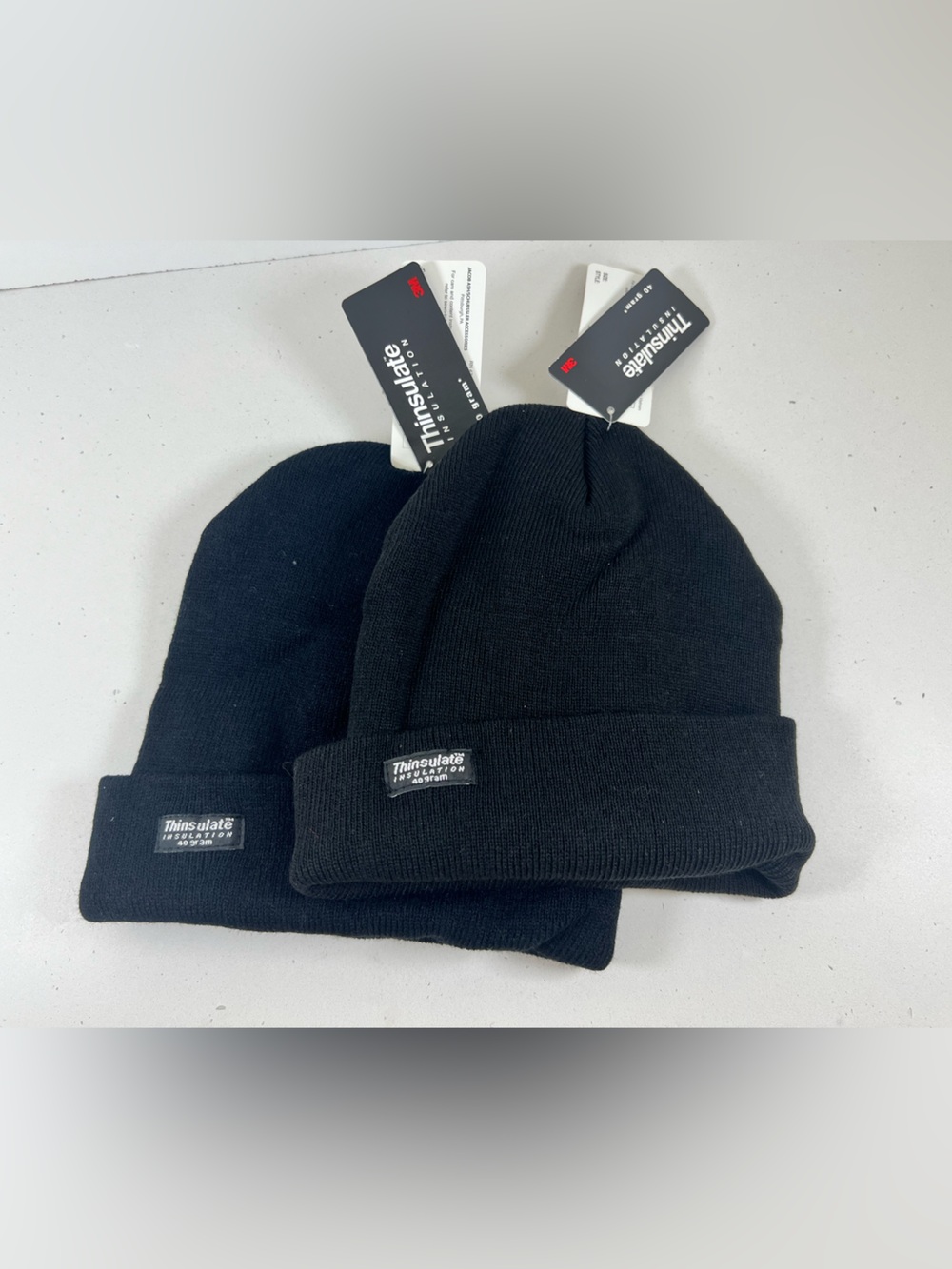 NWT 3M Thinsulate 40 Gram Beanie Hats Black Knit Winter Caps 2 Pack unisex OS